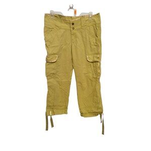 DKNY Women Size 7draw string cargo capris pants Lime Green Multi Pockets